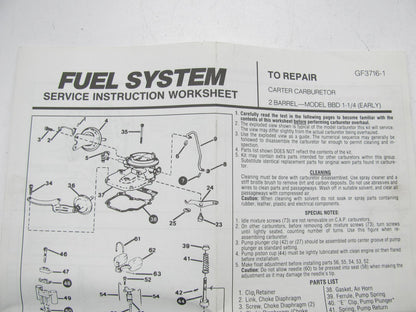Hygrade 346B Carburetor Rebuild Kit For 1975-76 Dodge Carter BBD 1-1/4
