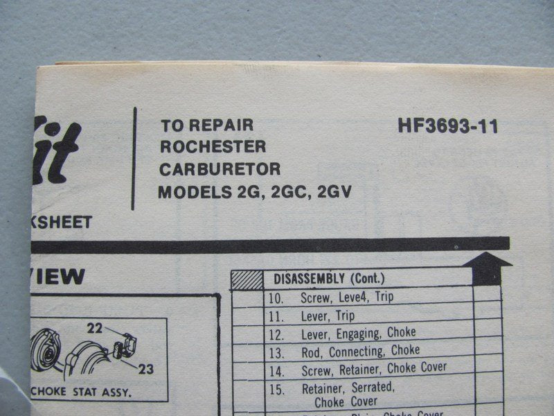 Hygrade 511B Carburetor Rebuild Kit