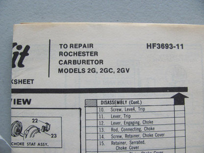 Hygrade 511B Carburetor Rebuild Kit