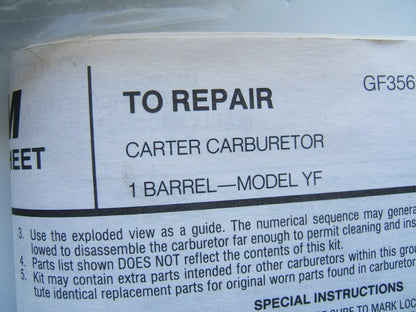 Hygrade 518C Carburetor Rebuild Kit - Carter 1-BBL YF