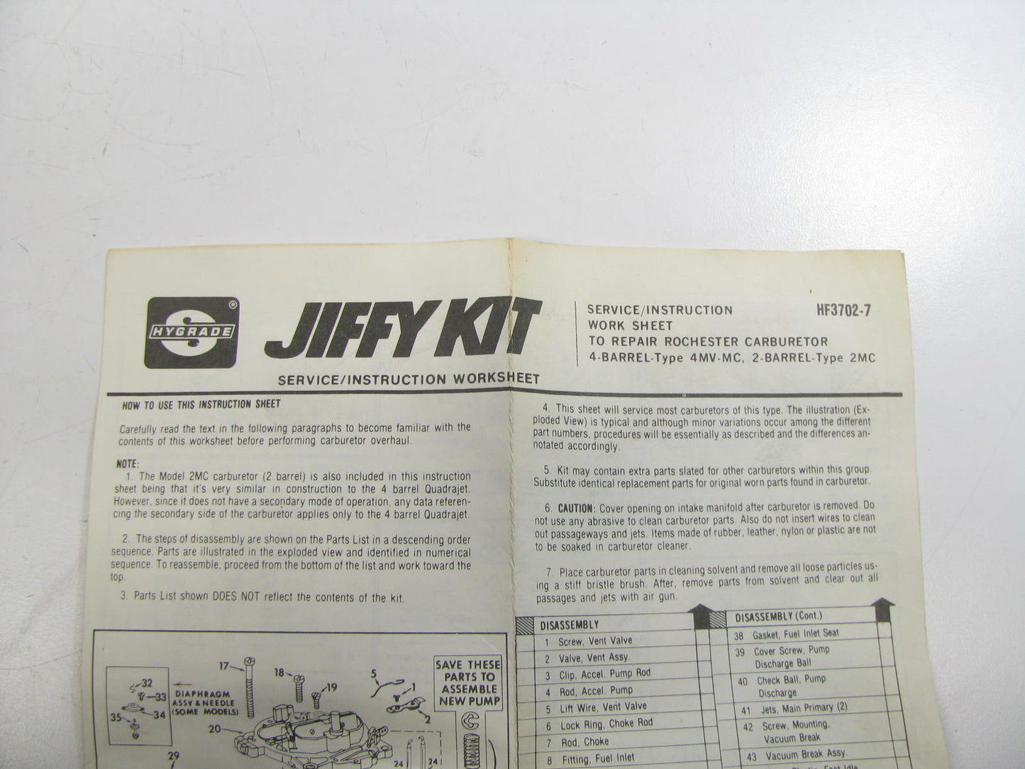 Hygrade 634 Carburetor Rebuild Kit - Carter 4-BBL C-4 R-4 4MV 1973 Chevy 350 450