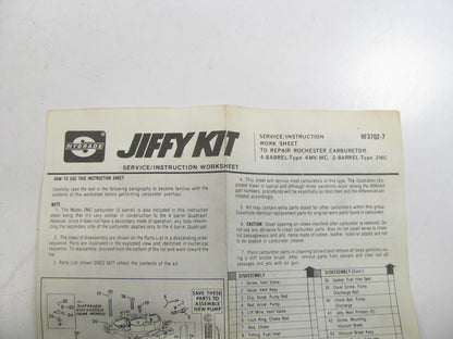 Hygrade 634 Carburetor Rebuild Kit - Carter 4-BBL C-4 R-4 4MV 1973 Chevy 350 450