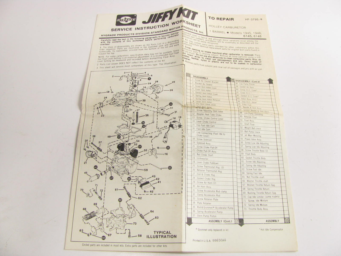 Hygrade 679A Carburetor Repair Kit - For 1974-1978 Dodge Holley 1-BBL 1945