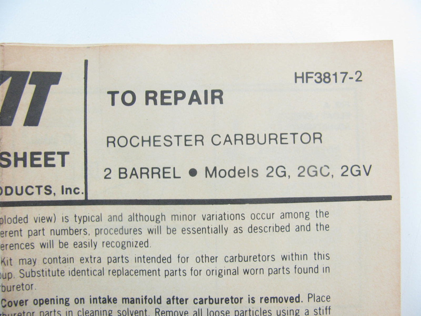 Hygrade 699 Carburetor Rebuild Kit Rochester 2GC