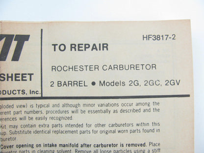 Hygrade 699 Carburetor Rebuild Kit Rochester 2GC