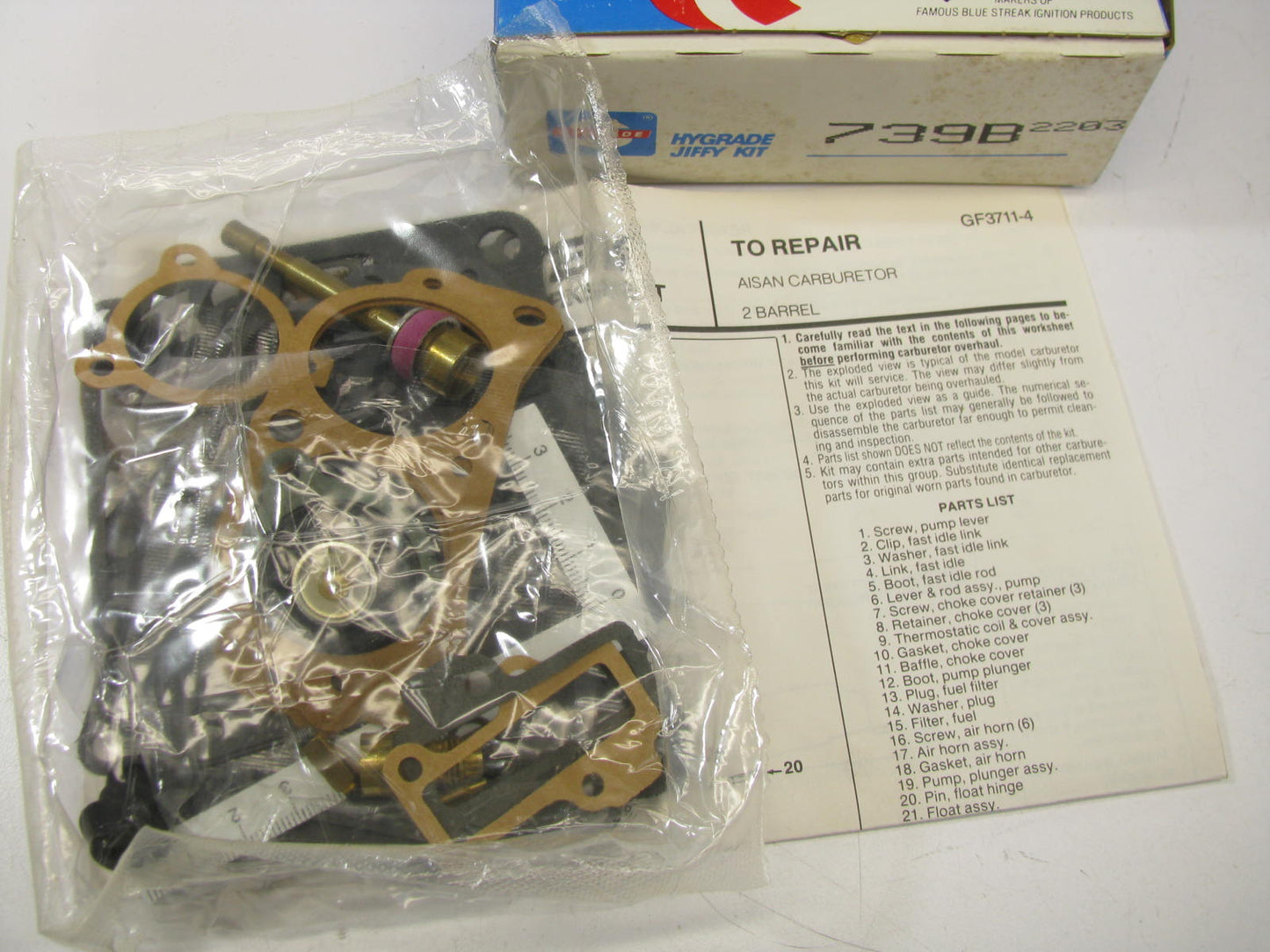 Hygrade 739B Carburetor Rebuild Kit For 1975-80 Toyota 2.2L Asian 2-BBL