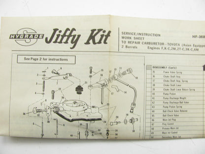 Hygrade 799 Carburetor Rebuild Kit For 1975-1979 Toyota Asian 2-BBL