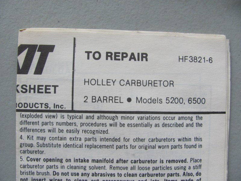 Hygrade 993 Carburetor Rebuild Kit - 1978-1979 Ford W/ Holley 5200, 6500 Carb