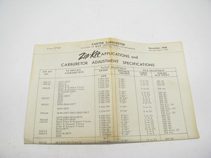 Hygrade A167CX Carburetor Rebuild Kit For 1956 Chrysler - 2BBL Carter BBD