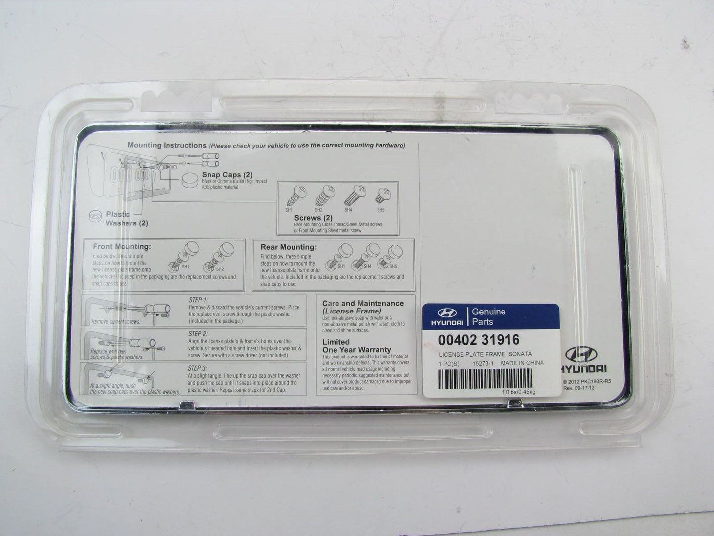 NEW - OEM 0040231916 Chrome License Plate Frame For 2009-2024 Hyundai Sonata