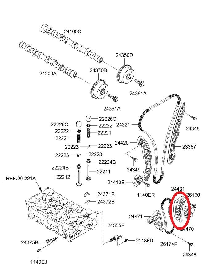 Oil Pump Chain Tensioner Arm For 10-12 Santa Fe, 11-12 Sorento 2.4L 244612G050