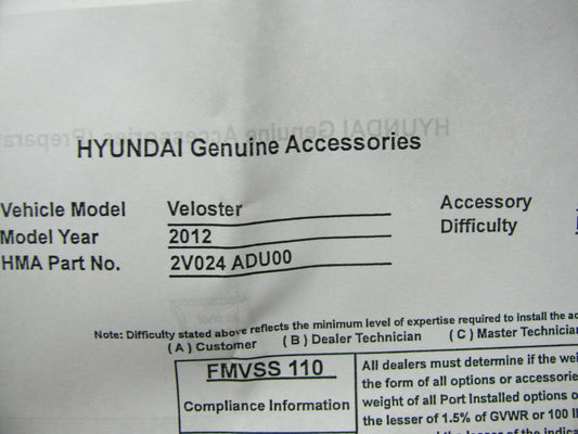 New Oem Clear Film Hood Protector Bra For 2012-2013 Hyundai Veloster 2V024ADU00
