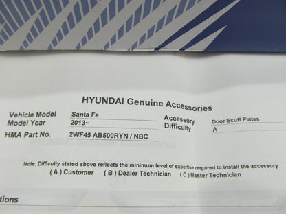 NEW - OEM 2WF45AB500NBC Door Sill Scuff Plates For 2011-14 Hyundai Santa Fe