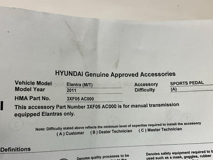 NEW - OEM 3XF05AC000 Pedal Kit For 2011-2013 Hyundai Elantra SEDAN AUTO TRANS