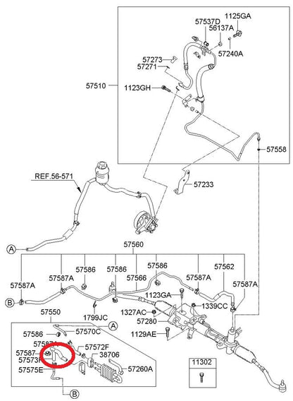 NEW - OEM Power Steering Oil Cooler Line Hose For 2006-2012 Veracruz 575733J000