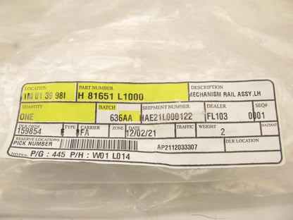 NEW Left Drivers Sun Roof Sunroof Mechanism Rail OEM For 21-23 Sonata 81651L1000