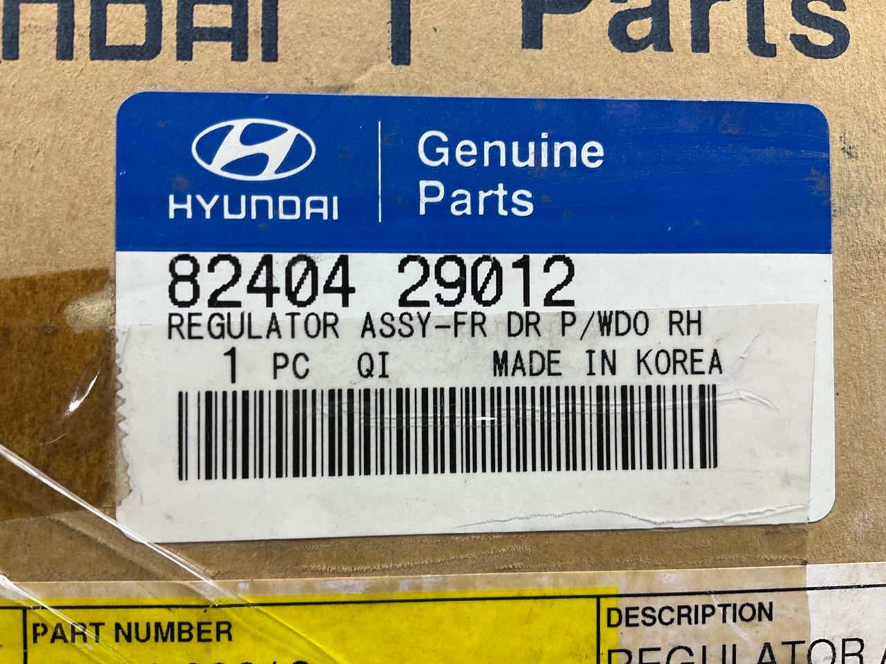 NEW - OEM 8240429012 Front Right Window Regulator For 1996-2000 Hyundai Elantra