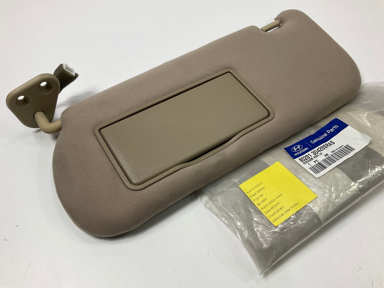 NEW Left Drivers Brown Sun Visor OEM For 02-05 Sonata W/O Sunroof 852013D420SRAS