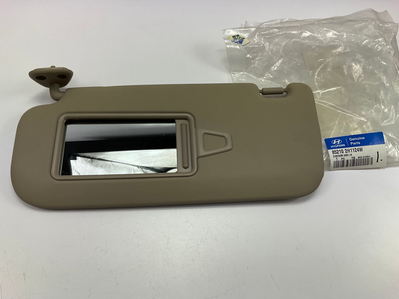 NEW Left Sun Visor, Beige, OEM For 2010 Elantra W/O Sunroof 852102H1124W