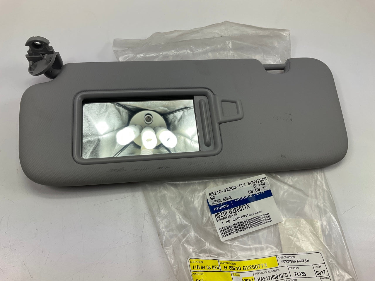 NEW Left Drivers Gray Sun Visor OEM For 2017-2022 Ioniq W/O Sunroof 85210G2260TT