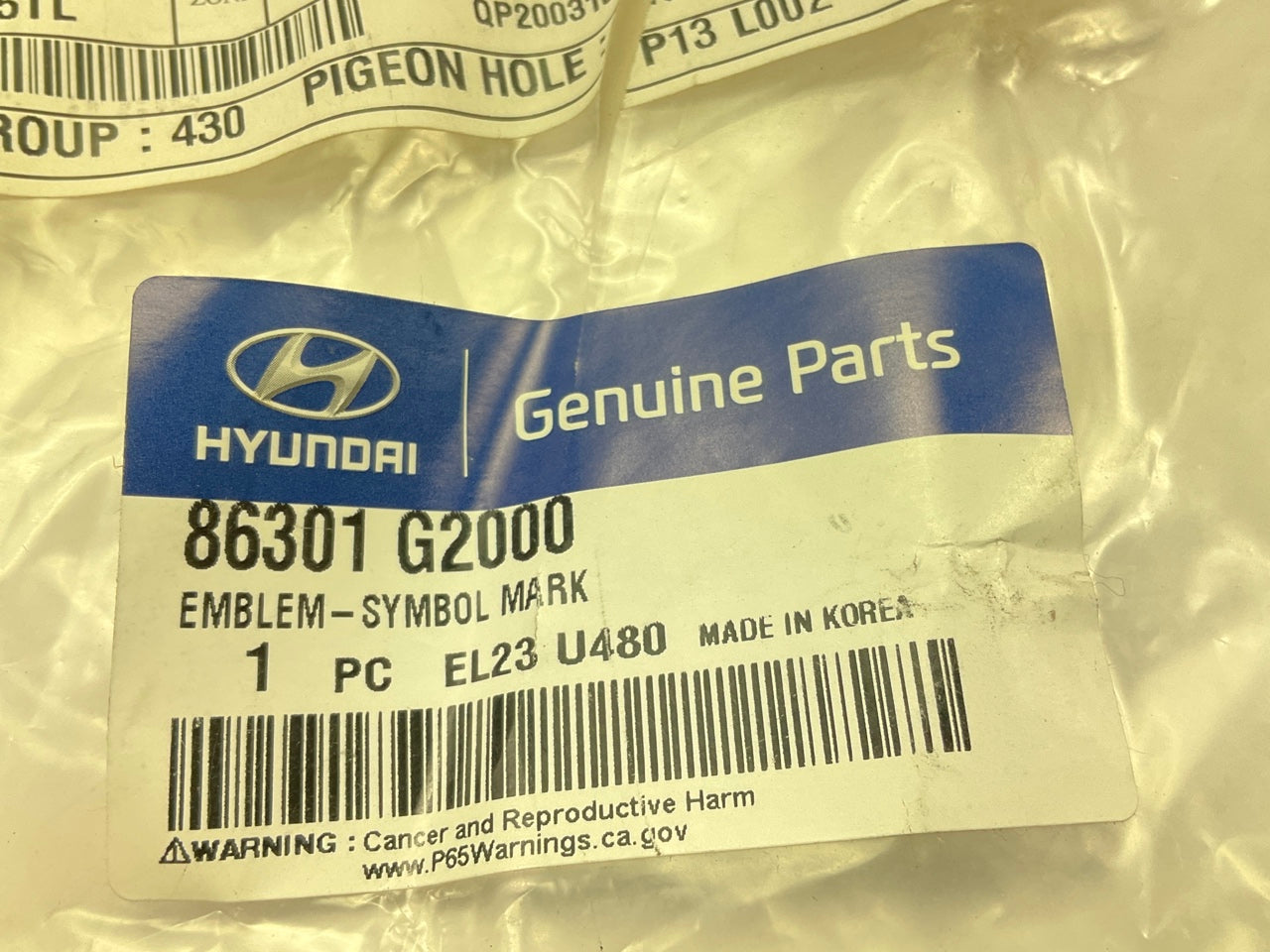 NEW Rear Trunk Lid Emblem *H* OEM  For 2017-2019 Hyundai Ioniq 86301G2000