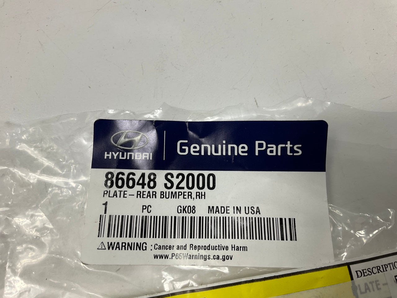 NEW Rear Bumper Right Impact Connector Plate OEM For 2019-20 Santa Fe 86648S2000