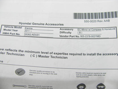 NEW - OEM 3X062ADU01 EC Homelink Auto-dimm Mirror Installation Kit For Hyundai