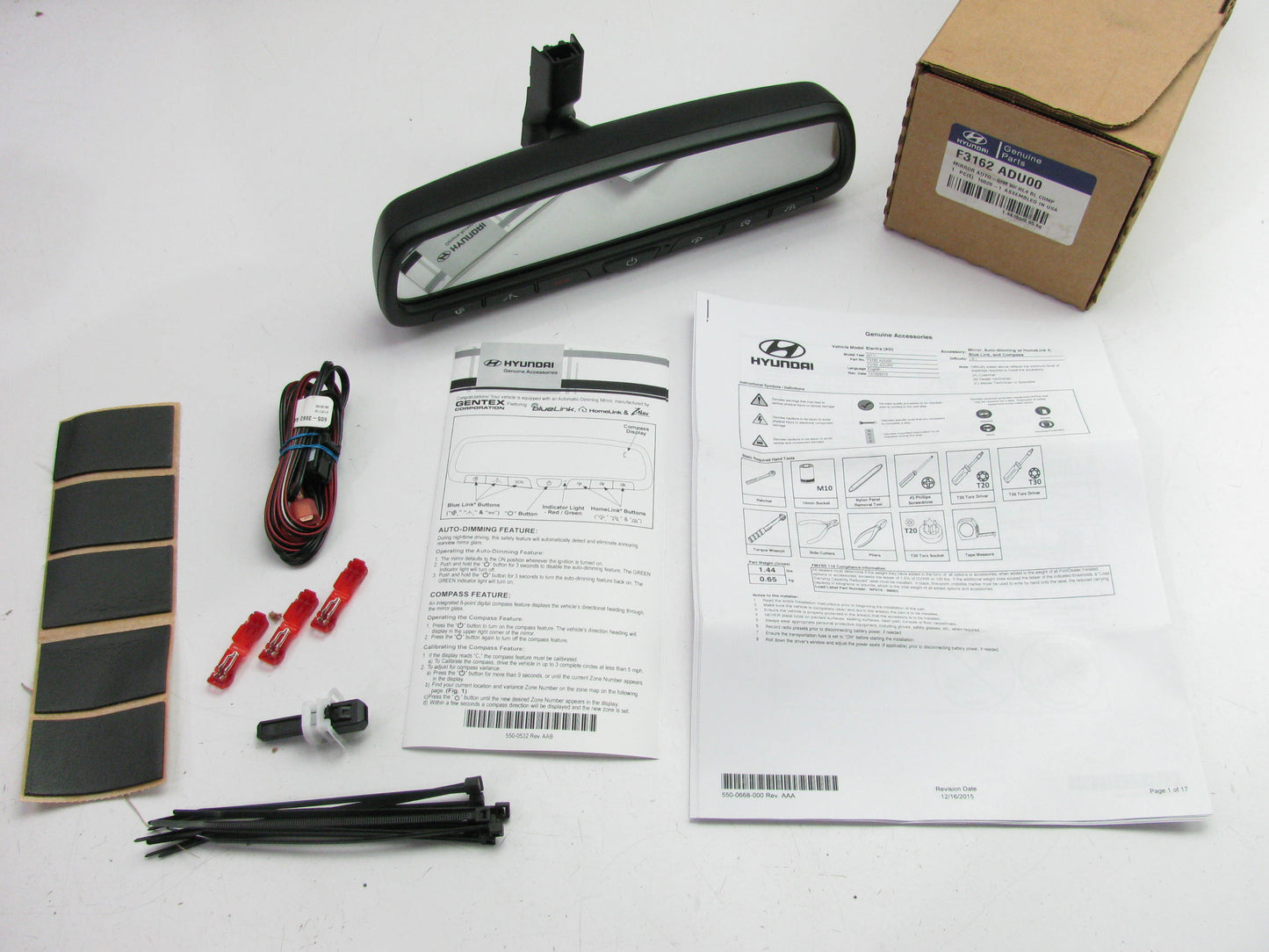 NEW OEM F3162ADU00 HomeLink Auto Dimming Rear View Mirror Kit For 17-18 Elantra
