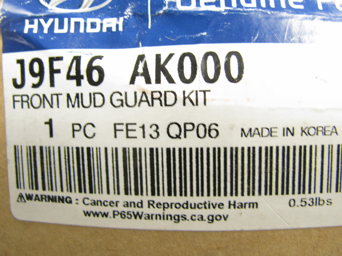 NEW - OEM J9F46AK000 Front Mud Splash Guard Set For 2018-2023 Hyundai Kona