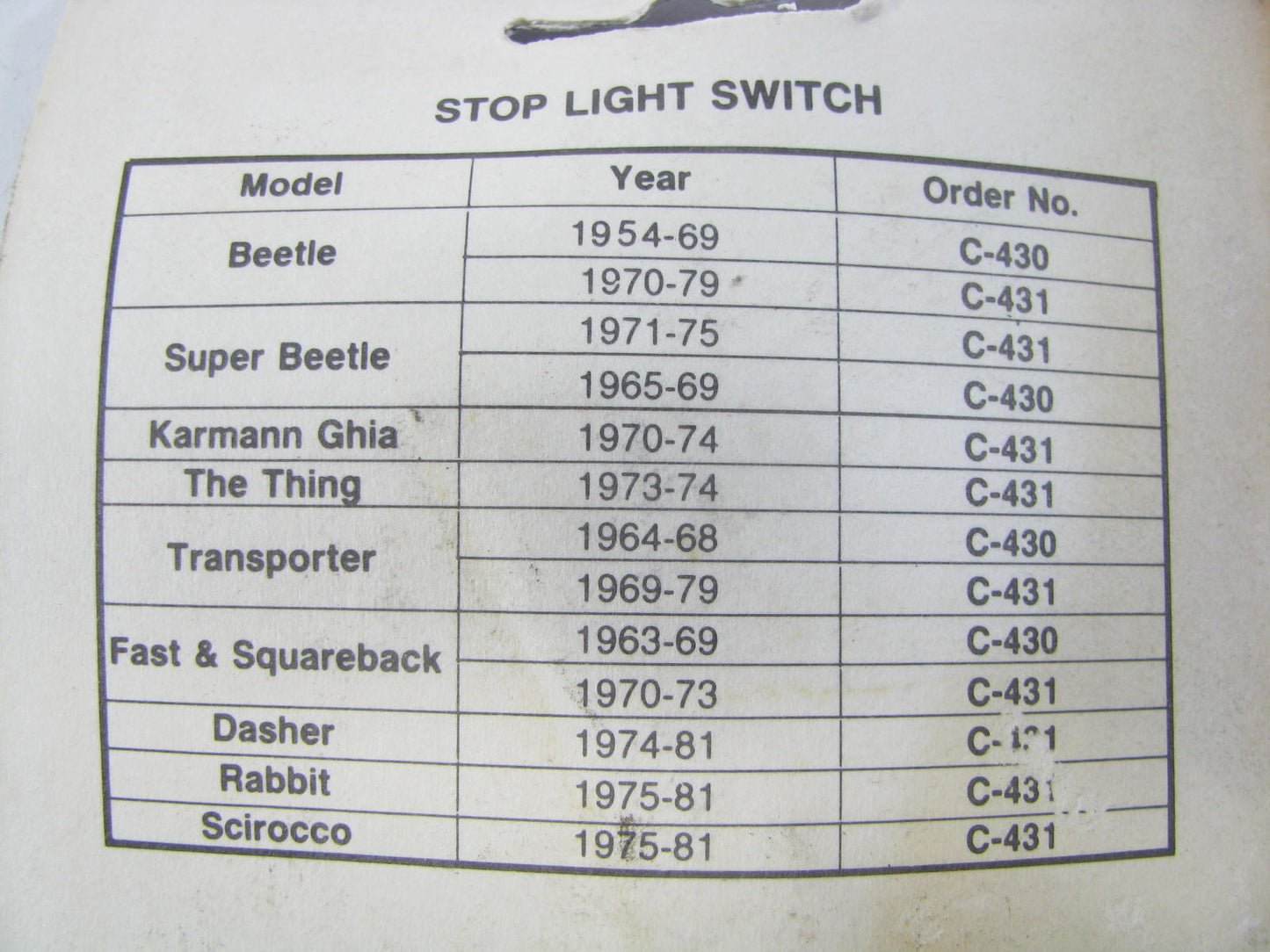 Iapco C430 Stop Brake Light Switch 1954-1969 Volkswagen VW Beetle