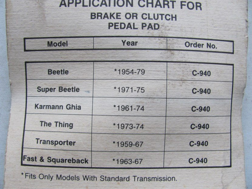 Iapco C940 MANUAL TRANS Brake Clutch Pedal Rubber Pad Covers - 1954-1979 VW Bug