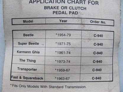 Iapco C940 MANUAL TRANS Brake Clutch Pedal Rubber Pad Covers - 1954-1979 VW Bug