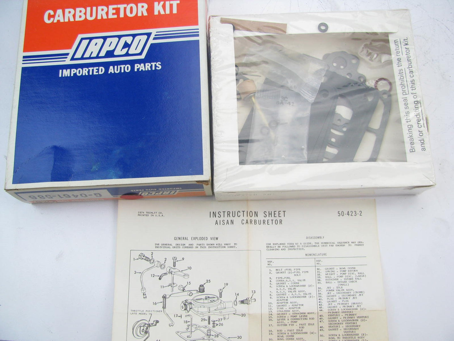 Iapco G-0461-586 Carburetor Rebuild Repair Kit  For 1973-1979 Toyota Corolla