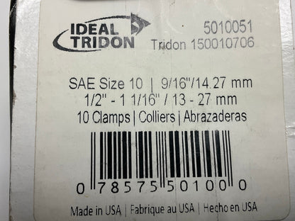 (10) Ideal 5010051 Worm Gear Hose Clamp, SAE Size # 10, 1/2'' To 1-1/16''