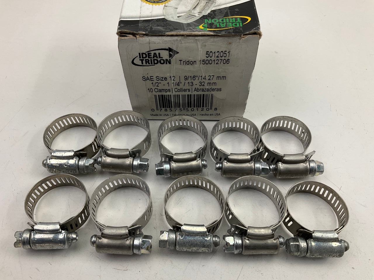 (10) Ideal 5012051 Hose Clamps, SAE Size 12, 1/2''-1-1/4'' (13mm-32mm) Clamp Range