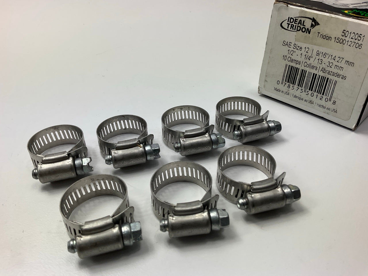 (7) Ideal 5012051 Worm Gear Hose Clamp, SAE Size # 12, 1/2'' To 1-1/4''