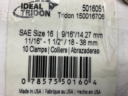 (10) Ideal 5016051 Worm Gear Hose Clamp, SAE Size # 16, 11/16'' To 1-1/2''