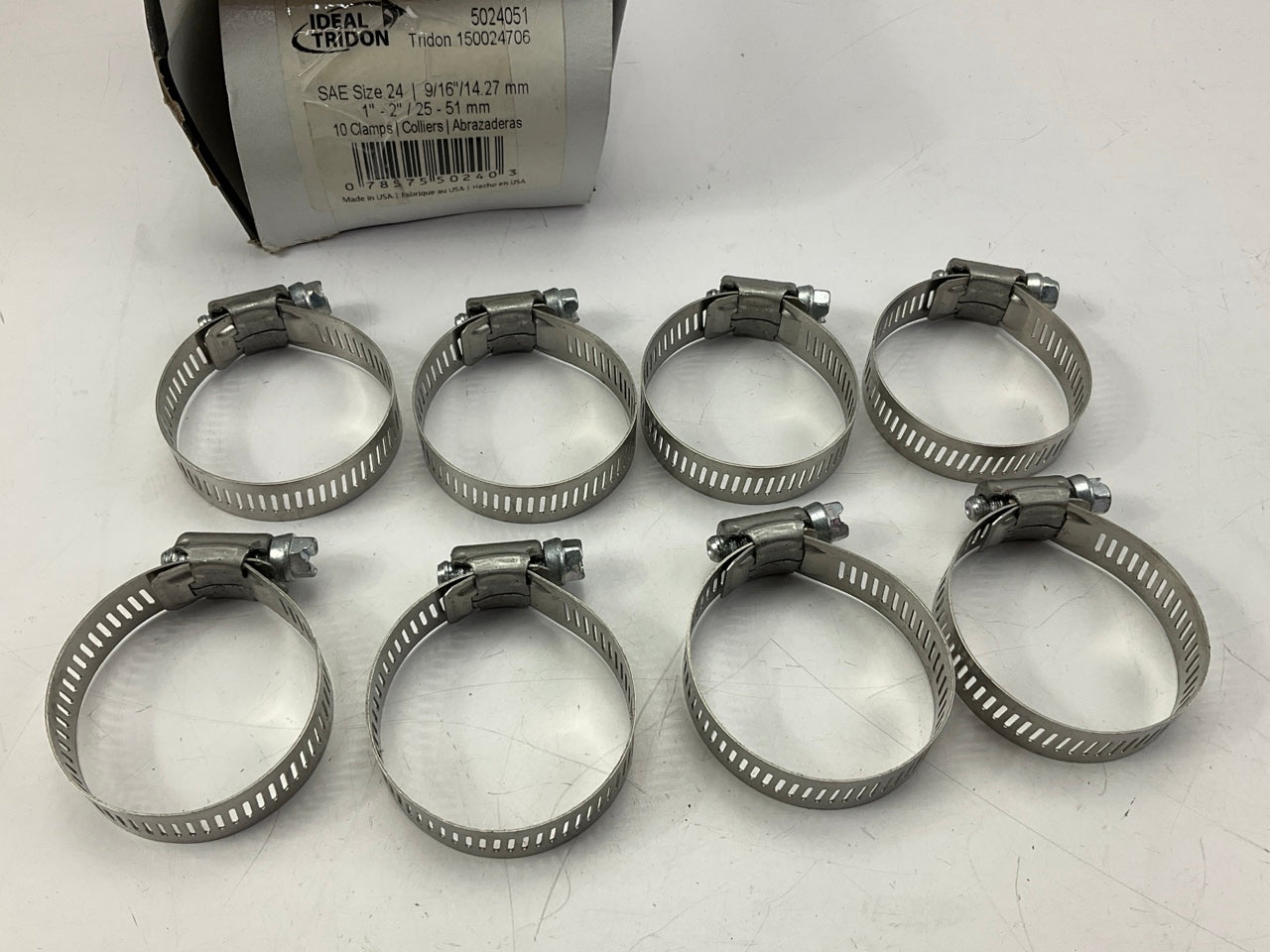 (8) Ideal 5024051 Worm Gear Hose Clamp, SAE Size # 24, 1'' To 2''