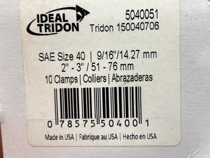 (10) Ideal 5040051 Hose Clamps, SAE Size 40, Clamping Range: 2''-3'' (51mm-76mm)