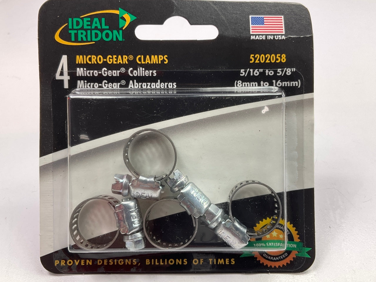 Ideal 5202058 Micro Gear Hose Clamps, 5/16'' To 5/8'', 4 PACK