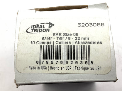 (8) Ideal 5203066 Hose Clamps, 5/16'' - 7/8'' / 8-22 Mm Clamp Range, SAE Size 06