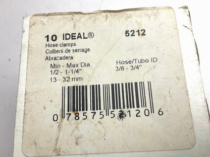 (10) Ideal 5212 Worm Gear Hose Clamps SAE # 12 Size  - 1/2'' - 1-1/4'' Diameter