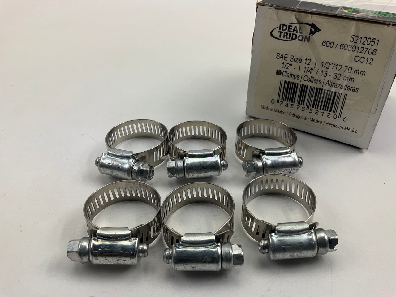 (6) Ideal 5212051 Worm Gear Hose Clamp, SAE Size # 12, 1/2'' To 1-1/4''