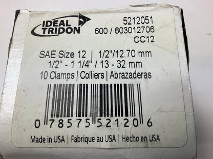 (7) Ideal 5212051 Worm Gear Hose Clamp, SAE Size # 12, 1/2'' To 1-1/4''