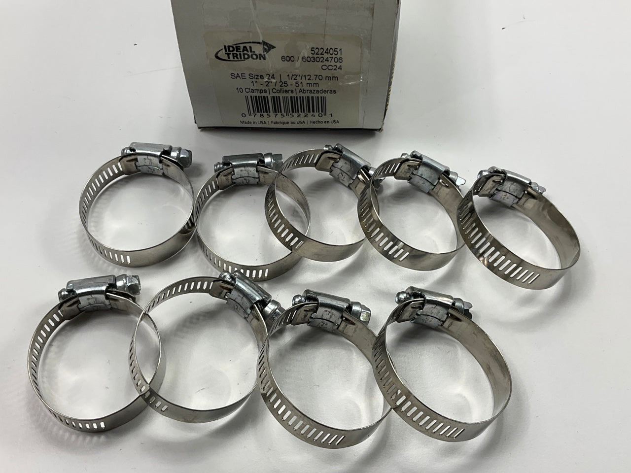 (9) Ideal 5224051 Hose Clamps,  SAE Size 24, 1'' To 2'' Clamping Range