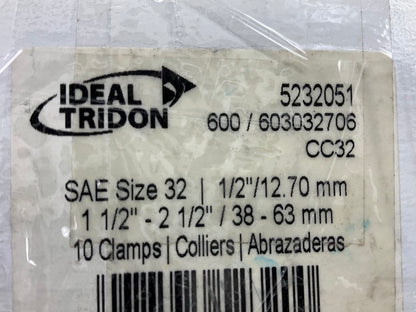 (100) Ideal 5232051 SAE # 32 Hose Clamps, 1-1/2''-2-1/2'' Clamp Range (38mm-63mm)