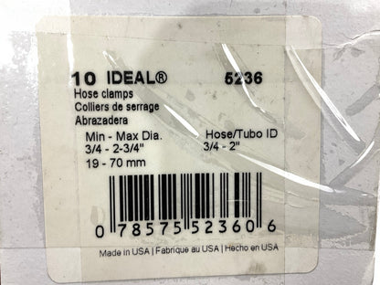 (10) Ideal 5236 Worm Gear Hose Clamp, SAE Size # 36, 1-3/4'' To 2-3/4''