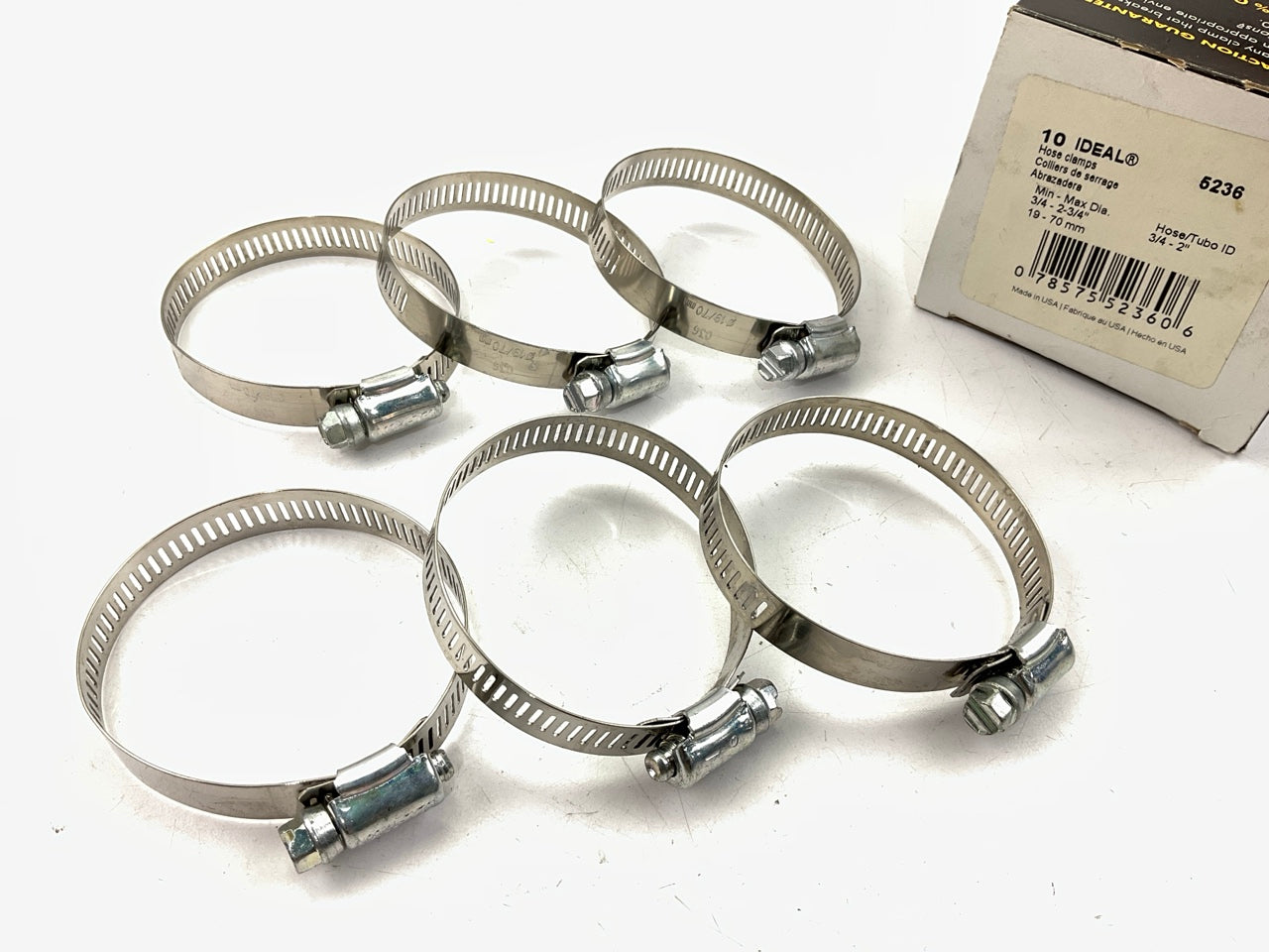 (6) Ideal 5236 Worm Gear Hose Clamp, SAE Size # 36, 1-3/4'' To 2-3/4''