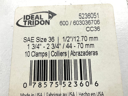 (10) Ideal 5236051 Hose Clamps - SAE Size 36, 1-13/16 To 2-3/4'' Diam., 1/2'' Wide