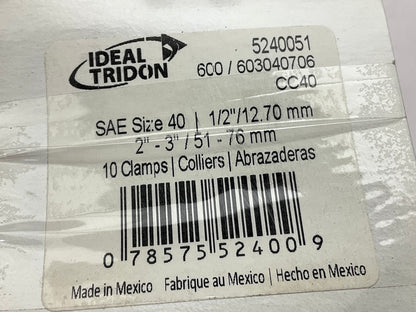 (10) Ideal 5240051 Worm Gear Hose Clamp, SAE Size # 40, 2'' To 3''